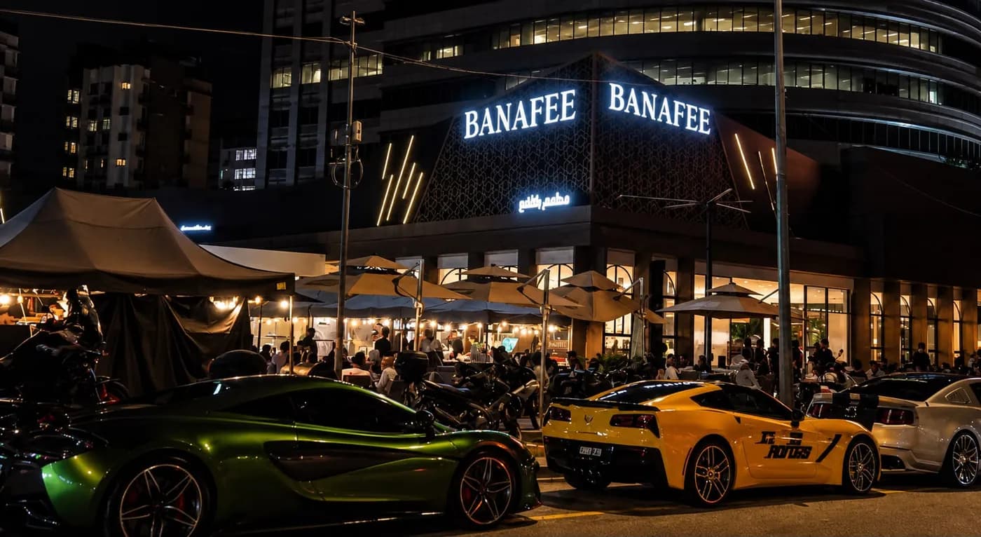 Banafee flagship storefront by night